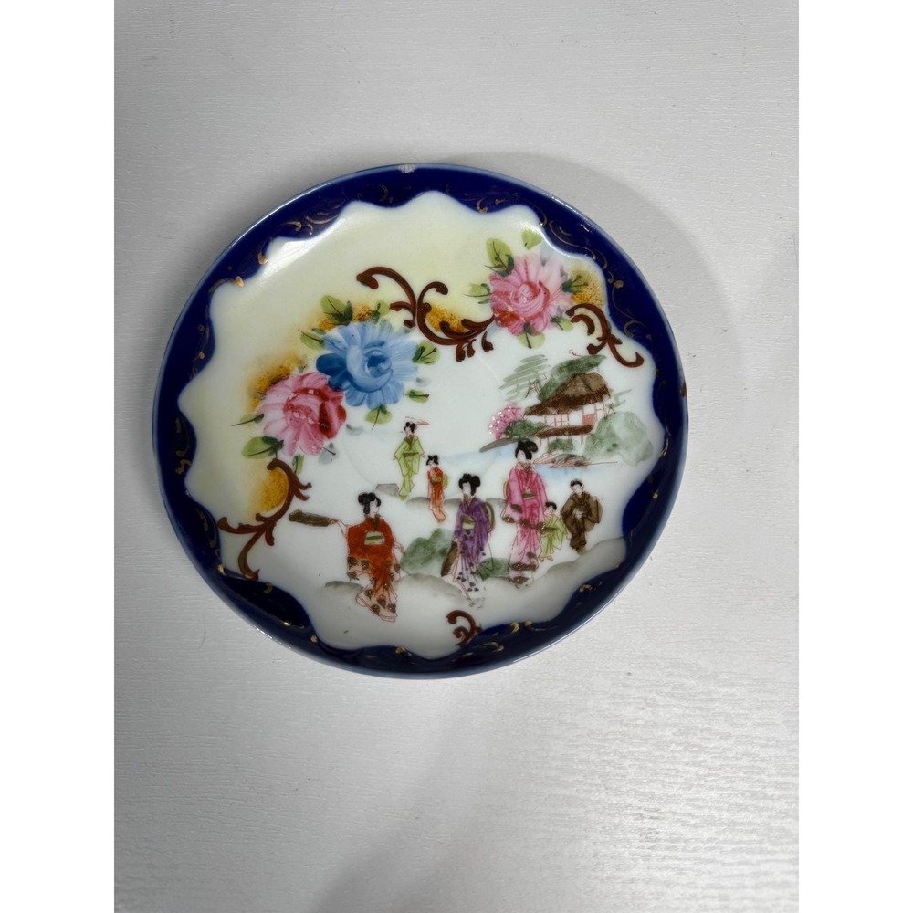 Vintage Japanese Geisha Saucer Decorative Floral Collectible Oriental Art Dish‎